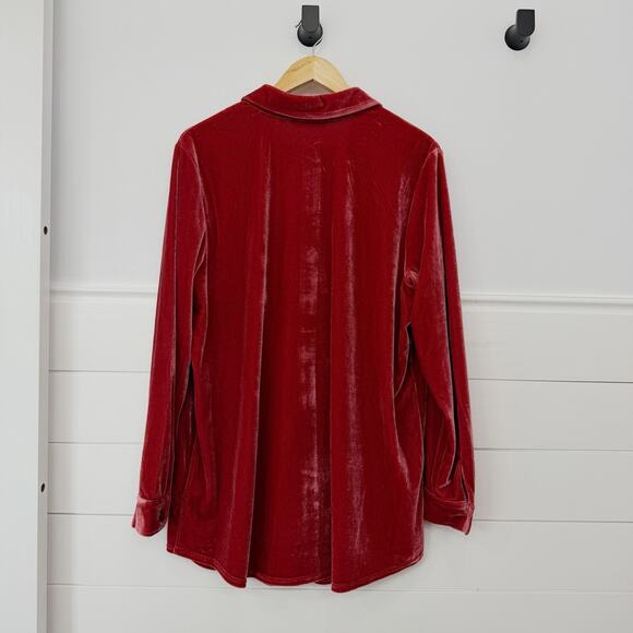 NWT! Soft Surroundings Velvet Boyfriend Tunic Shirt In Garnet L - Picture 5 of 6